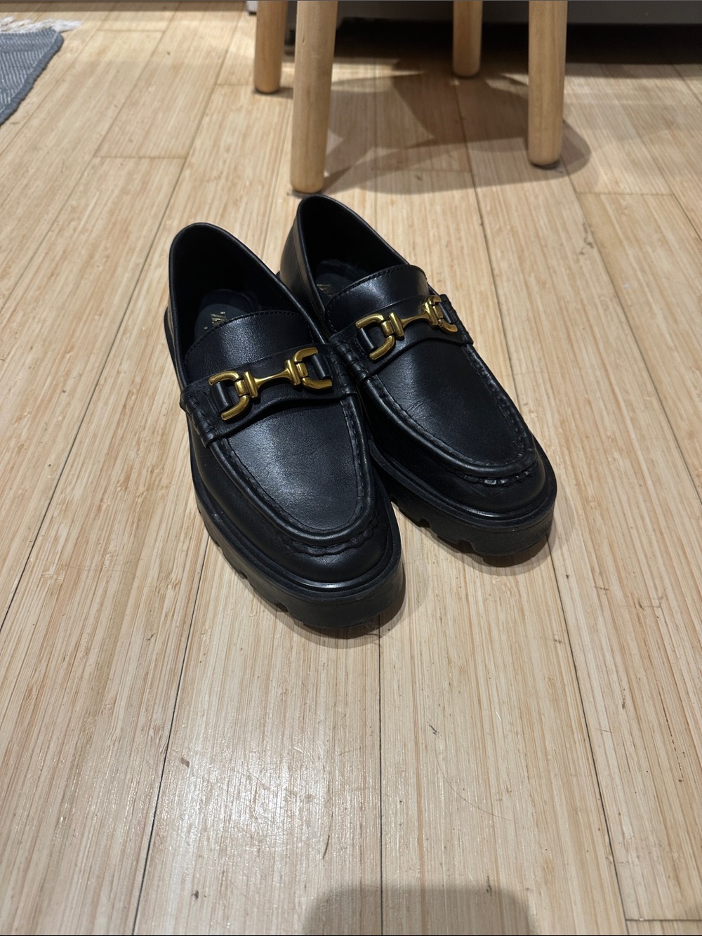 Black Leather Loafer with Gold Bit Hardware